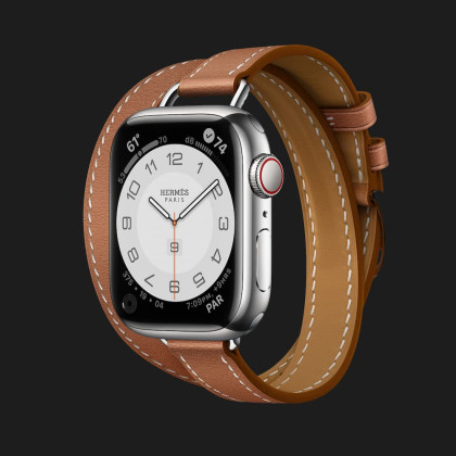 Apple Watch Series 7 41mm Hermès Silver Stainless Steel Case with Attelage Double Tour (Gold)