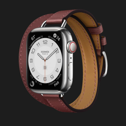 Apple Watch Series 7 41mm Hermès Silver Stainless Steel Case with Attelage Double Tour (Rouge H)