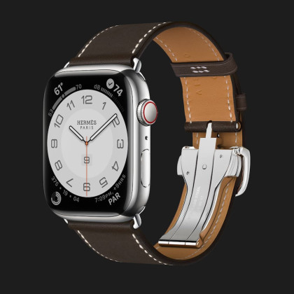 Apple Watch Series 7 45mm Hermès Silver Stainless Steel Case with Single Tour Deployment Buckle (Ébène)