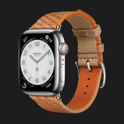 Apple Watch Series 7 41mm Hermès Silver Stainless Steel Case with Jumping Single Tour (Kraft Orange)