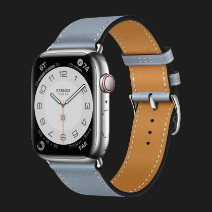 Apple Watch Series 7 45mm Hermès Silver Stainless Steel Case with Single Tour (Bleu Lin)