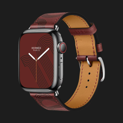 Apple Watch Series 7 41mm Hermès Space Black Stainless Steel Case with Circuit H Single Tour (Rouge H/Noir)