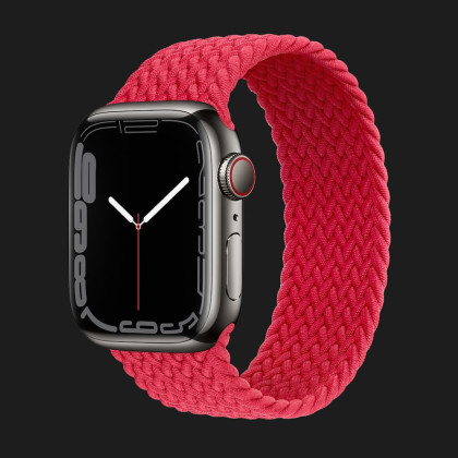 Apple Watch Series 7 45mm Silver Stainless Steel Case with Braided Solo Loop (Red)
