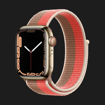 Apple Watch Series 7 45mm Gold Stainless Steel Case with Sport Loop (Pink Pomelo/Tan)