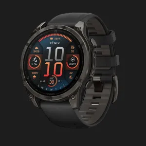 Garmin Fenix 8 47mm AMOLED Sapphire Carbon Gray DLC Titanium with Black/Pebble Gray Silicone Band